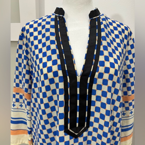 Blue and Black Geometric Block Print Tunic - Picture 1 of 7